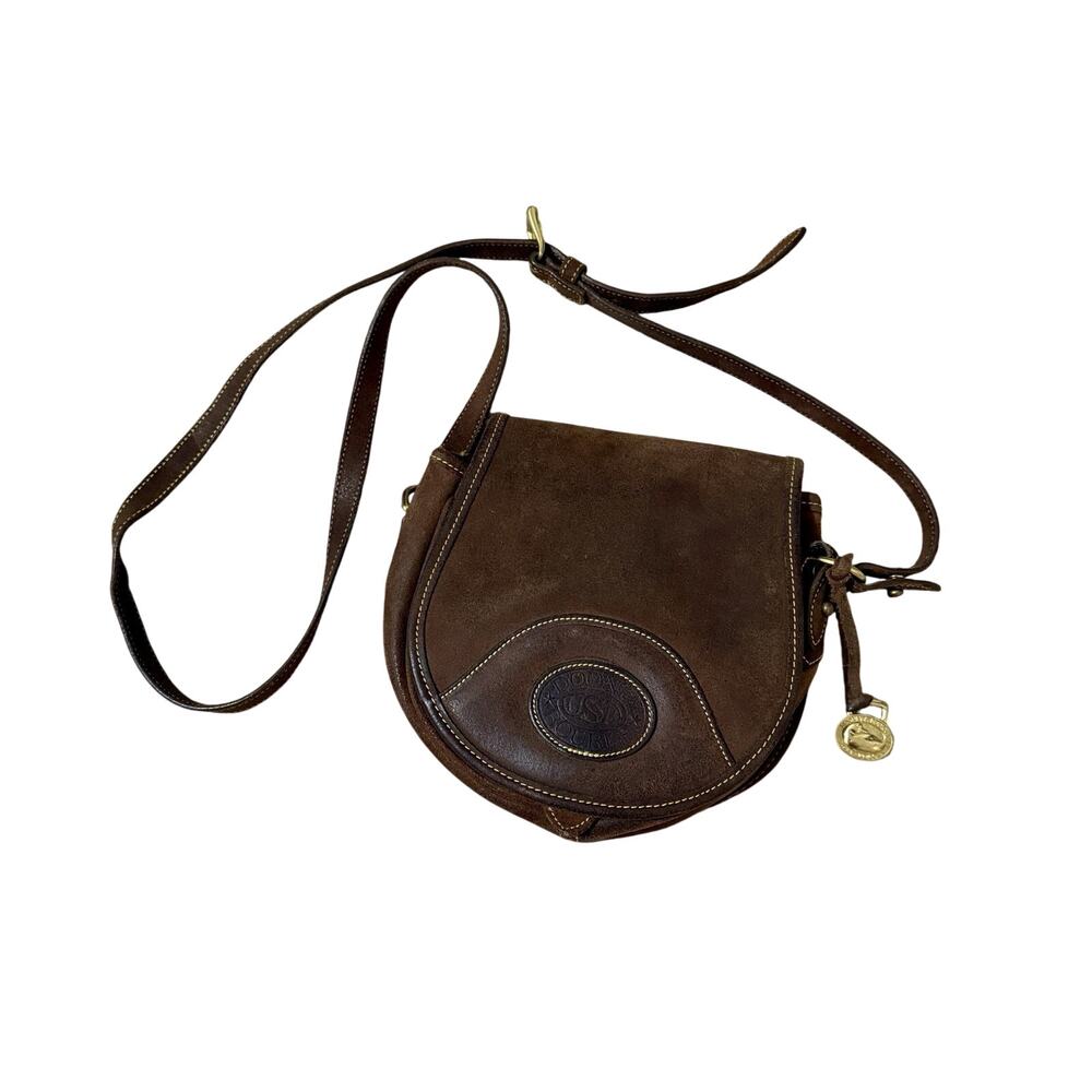 Vintage Dooney & Bourke Brown Suede Leather Gun Delta Saddlebag Crossbody Purse